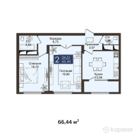ЖК JM Towers — 2-ком 66,4 м² (от 37 870 800 тг)