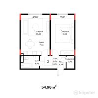 ЖК Brooklyn — 2-ком 55 м² (от 28 854 000 тг)