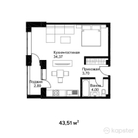 ЖК Английский квартал — 1-ком 43,5 м² (от 17 404 000 тг)