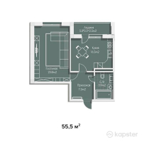 ЖК Guriev — 1-ком 55,5 м² (от 21 367 500 тг)