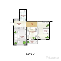 ЖК Elorda Residence — 2-ком 88,7 м² (от 39 041 200 тг)