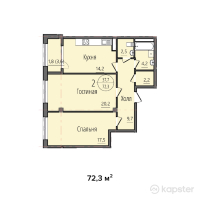 ЖК Sultan Beybarys — 2-ком 72,3 м² (от 28 197 000 тг)