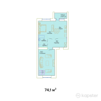 ЖК Sunqar — 2-ком 74,1 м² (от 17 413 500 тг)