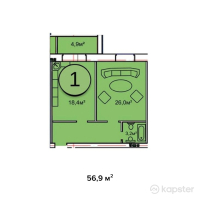 ЖК Чистое небо — 1-ком 56,9 м² (от 26 743 000 тг)
