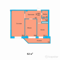 ЖК Радужный квартал — 2-ком 62 м² (от 16 120 000 тг)
