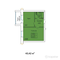 ЖК Кеменгер — 1-ком 43,4 м² (от 11 723 400 тг)