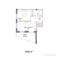 ЖК Park View — 1-ком 43,6 м² (от 16 132 000 тг)