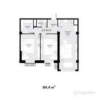 ЖК Aqtolqyn Grand — 3-ком 84,4 м² (от 92 840 000 тг)
