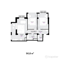ЖК Aqtolqyn Grand — 3-ком 90,8 м² (от 99 880 000 тг)