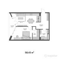 ЖК Belle View — 2-ком 58,4 м² (от 87 645 000 тг)