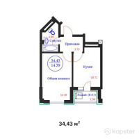 ЖК Onyx Comfort — 1-ком 34,4 м² (от 11 017 700 тг)