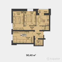ЖК Молодежный — 3-ком 90,4 м² (от 33 448 000 тг)