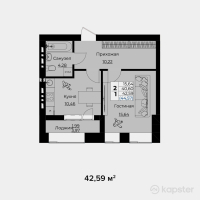 ЖК River City — 1-ком 42,6 м² (от 17 887 800 тг)
