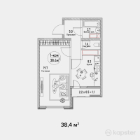 ЖК Dostar — 1-ком 38,4 м² (от 13 056 000 тг)