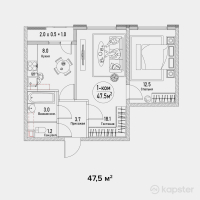 ЖК Dostar — 1-ком 47.5 м² (от 18,287,500 тг)