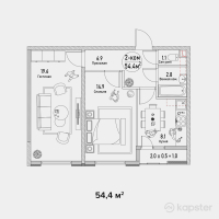 ЖК Dostar — 2-ком 54,4 м² (от 18 496 000 тг)