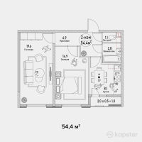 ЖК Dostar — 2-ком 54.4 м² (от 20,550,000 тг)