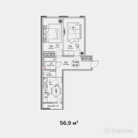 ЖК Dostar — 2-ком 56.9 м² (от 21,375,000 тг)